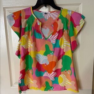 Vibrant Multi-Color Floral Shell Print Women's Top